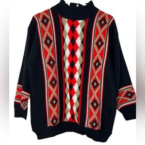 Women's Vintage Aztec Southwestern Sweater Clifton Place Knit Mock Neck Large